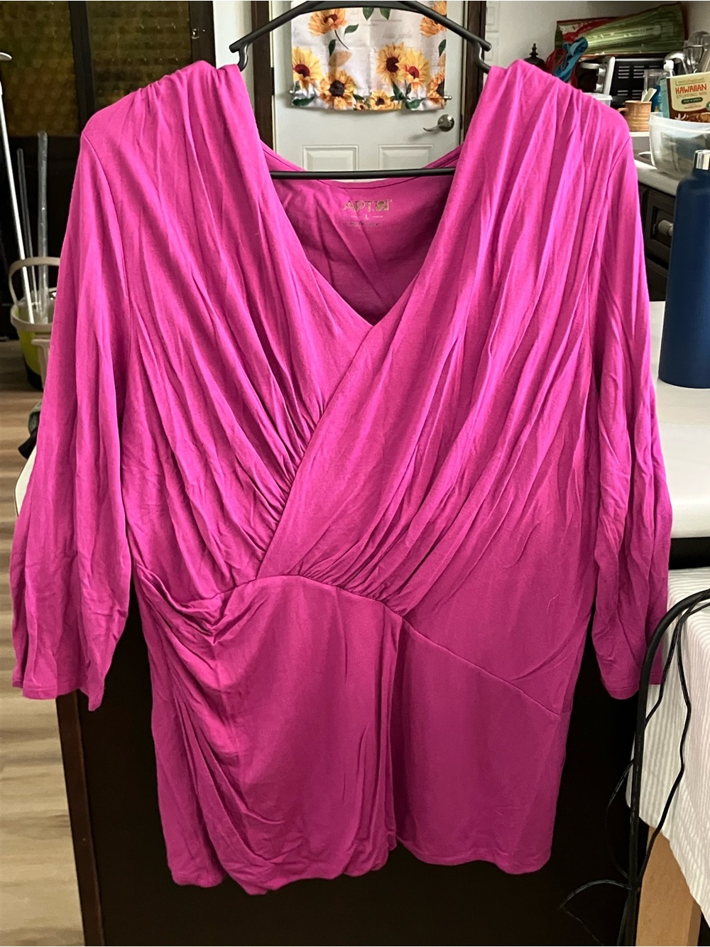 Apt. 9 Bright Fuchsia Draped Crossover Tunic. Size L